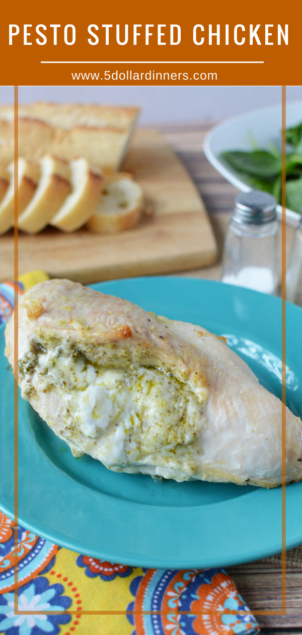 Simple ingredients for a simply delicious dish!!! This Pesto Stuffed Chicken recipe is a true winner on 5 Dollar Dinners!!