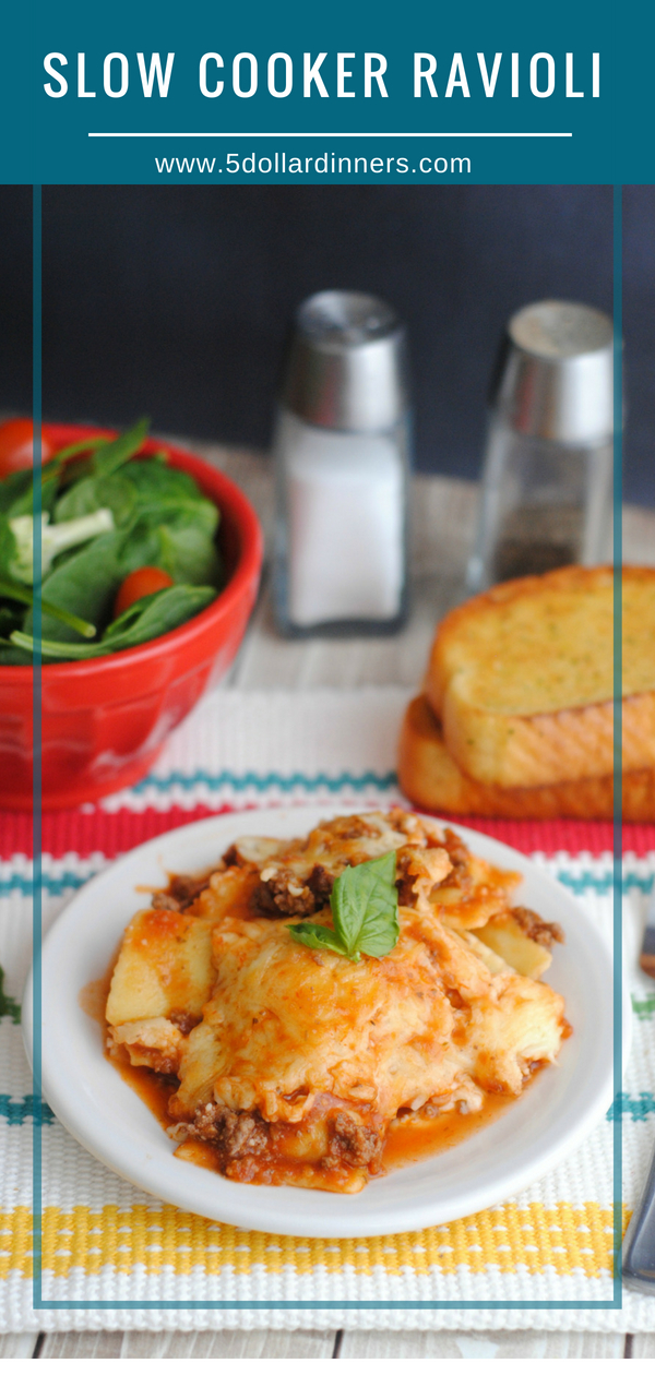 Slow Cooker Ravioli the Italian dish to the rescue!!! This pasta dish is kid friendly and easy to prepare and you can find it on 5 Dollar Dinners!