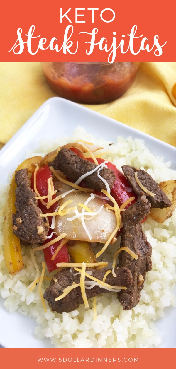 The perfect and easy low carb dish, Keto Steak Fajitas all on 5 Dollar Dinners!