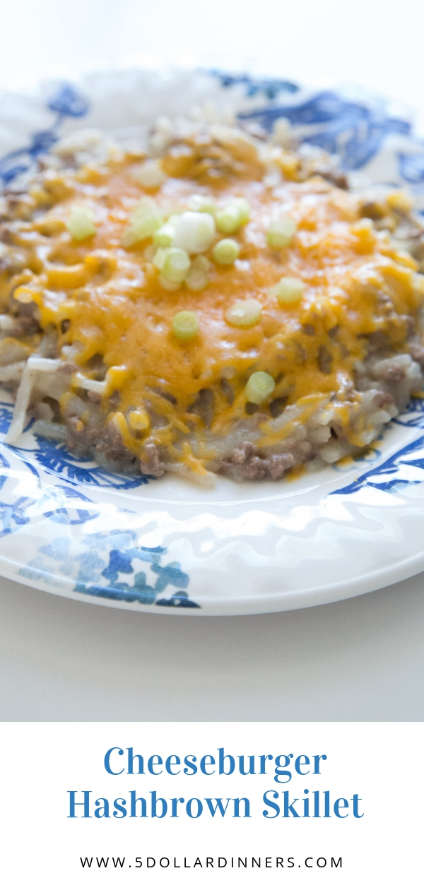 Cheeseburger Hashbrown Skillet it's all your favorite ingredients in one dish on 5 Dollar Dinners!