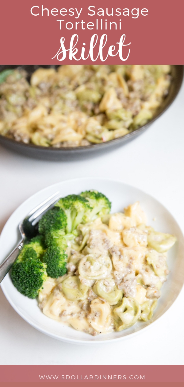All you need is 30 minutes and this Cheesy Sausage Tortellini Skillet is yours! Find it on 5 Dollar Dinners!