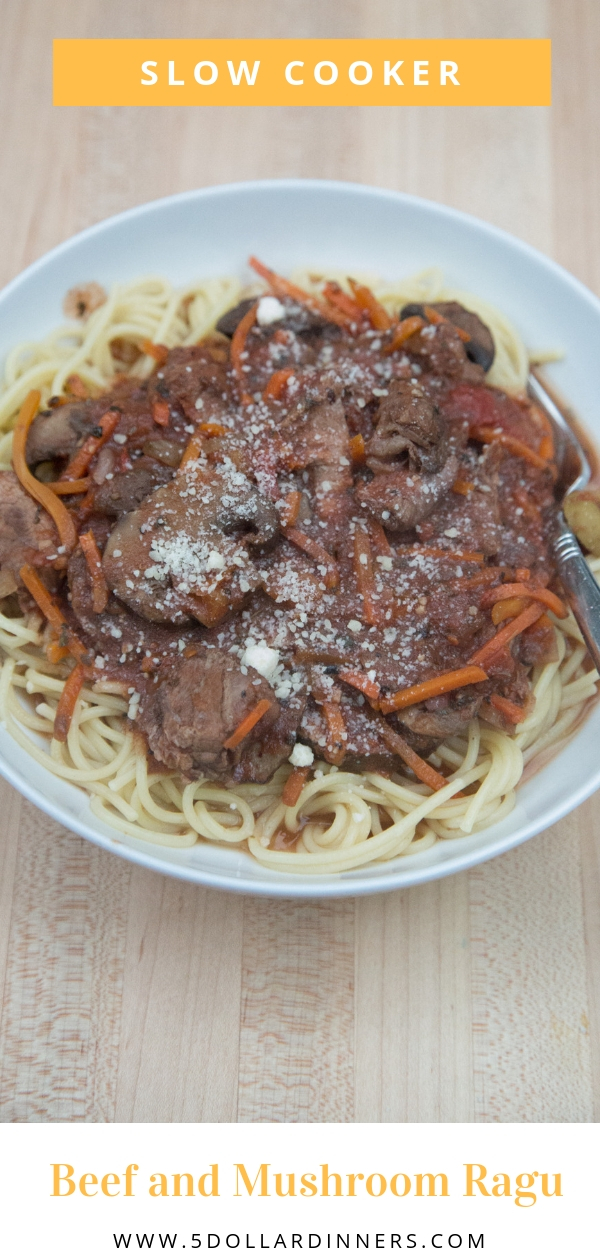 This is one of those great fix it and forget it Slow Cooker Recipes for a busy weeknight meal, Beef and Mushroom Ragu, find it on 5dollardinners.com.