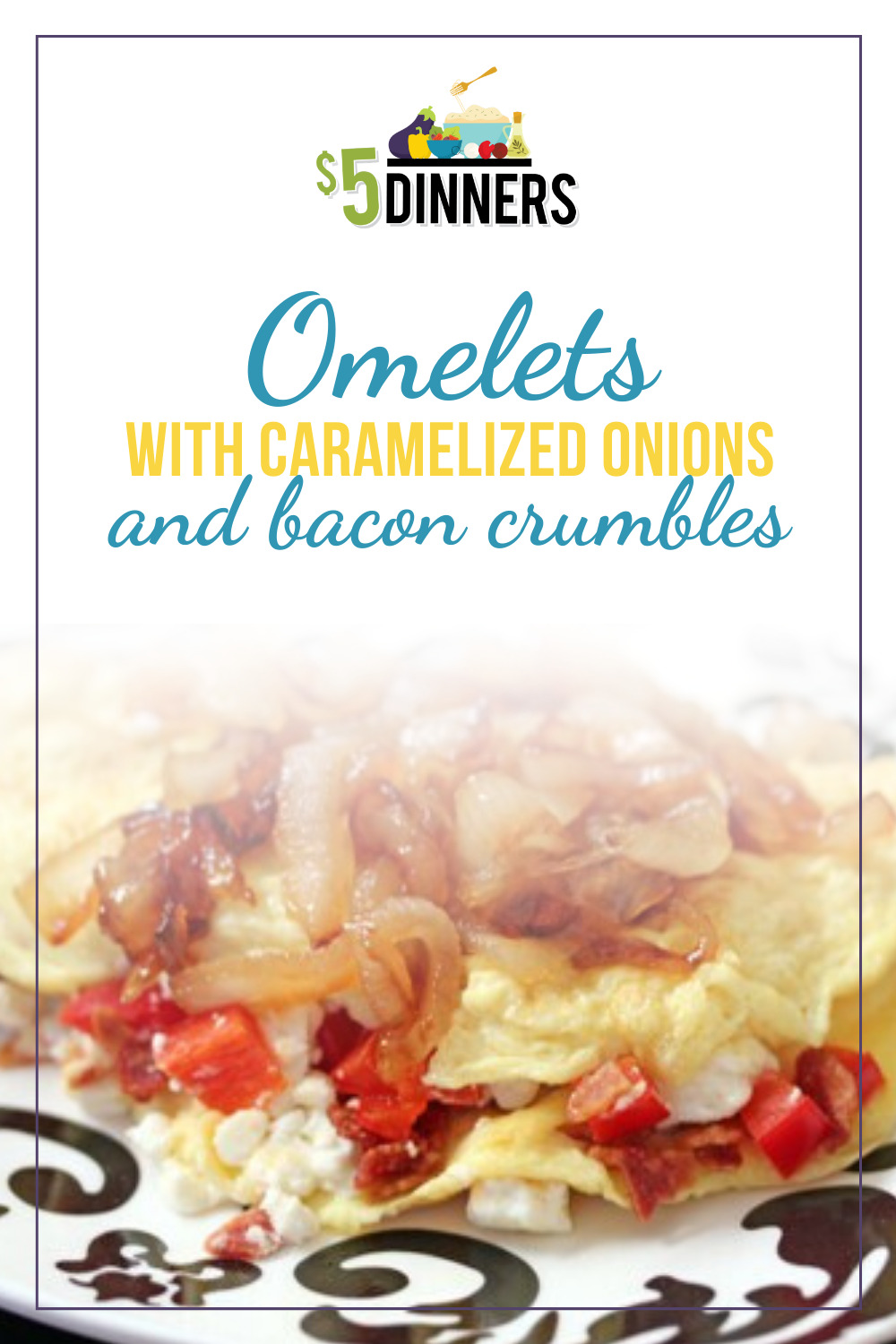 omelets with caramelized onions and bacon crumbles recipe