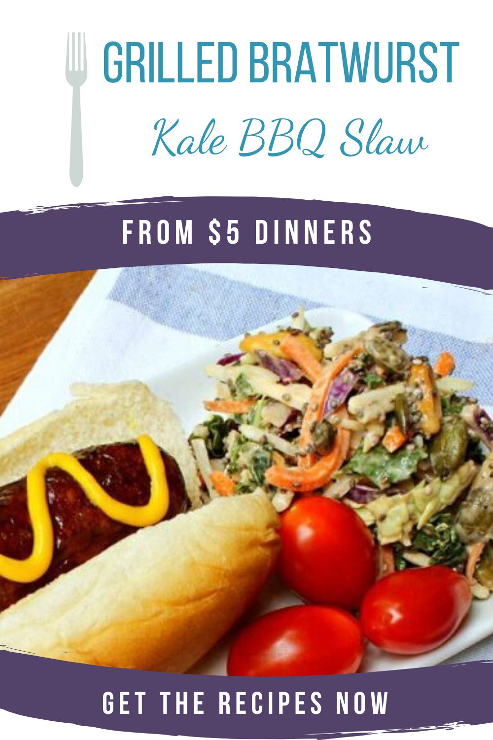 grilled bratwurst with homemade kale bbq slaw