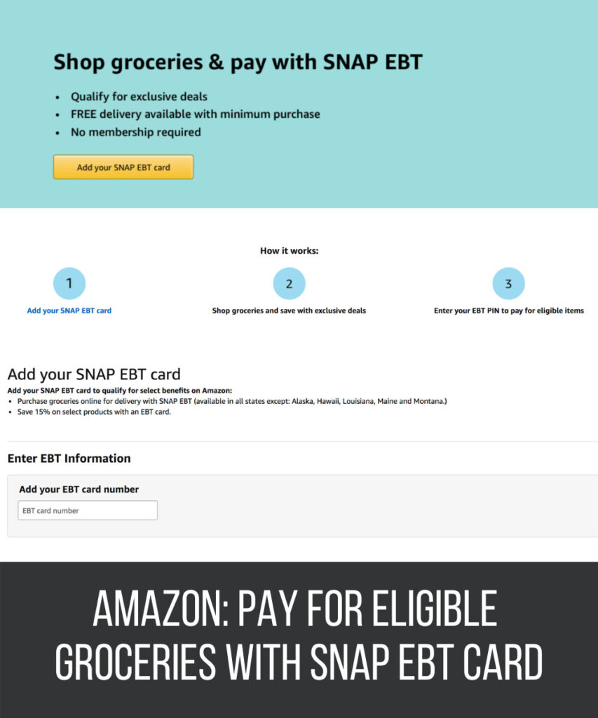 Amazon offers accessible convenience, everyday low prices and exclusive discounts on groceries December 10, 2020 by Erin, The $5 Dinner Mom Leave a Comment (Edit) 7 SHARES Share Tweet Pin 7 Jump to Recipe Print Recipe Now SNAP recipients can shop Amazon’s wide grocery selection & save time with home delivery option on qualifying orders with EBT card