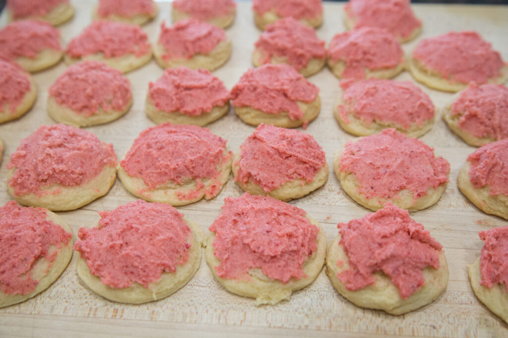 Sugar Cookies with Strawberry Frosting