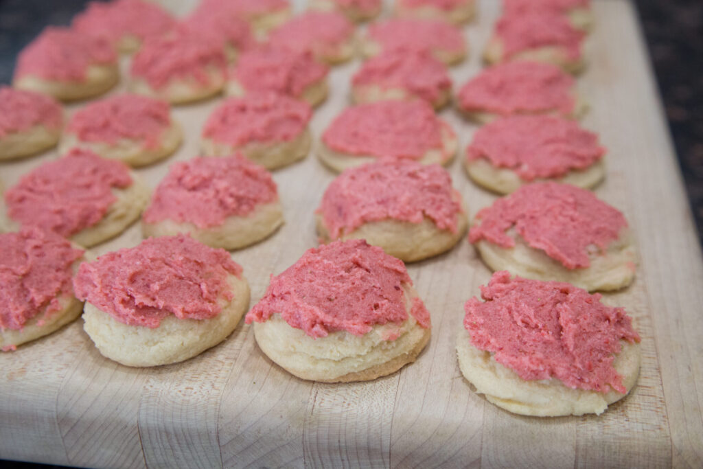 Sugar Cookies with Strawberry Frosting