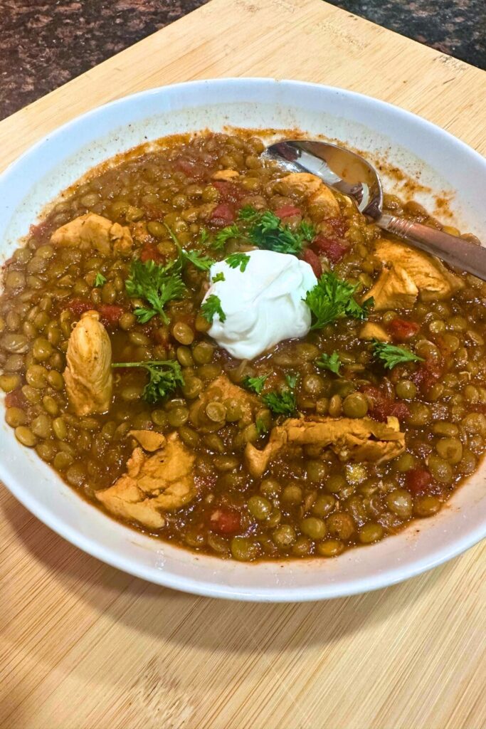 freezer friendly chicken lentil chili