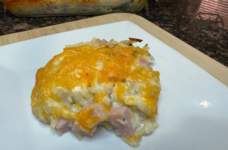 Freezer Friendly Ham & Cheese Hashbrown Bake