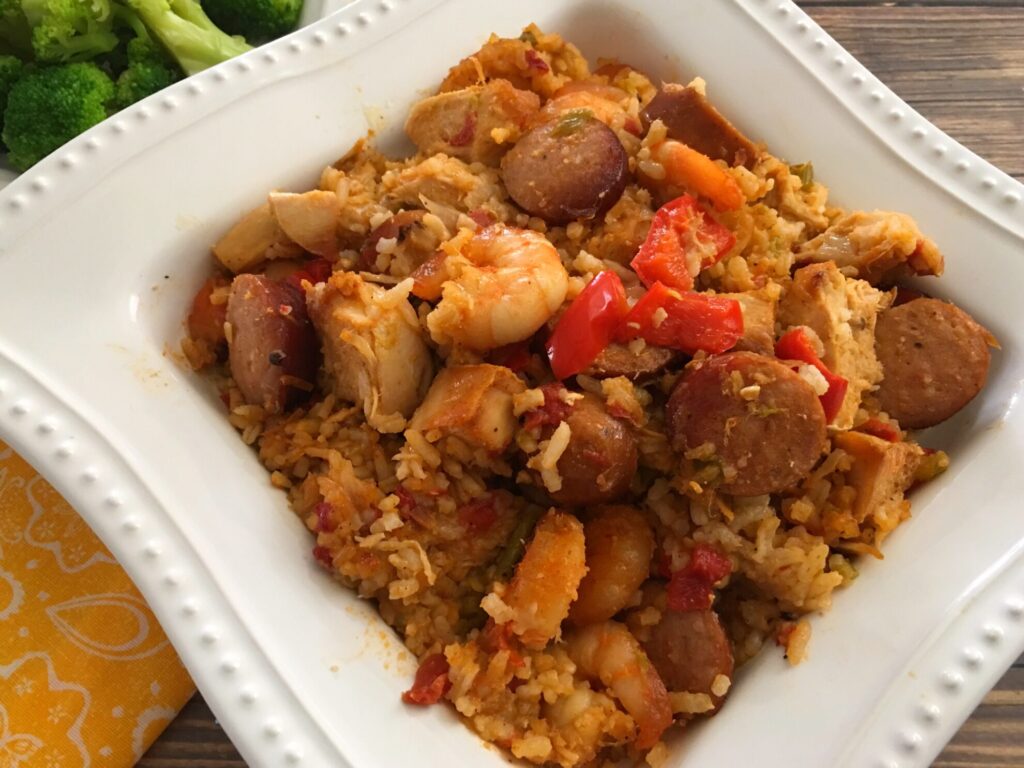 Freezer Friendly Chicken & Shrimp Jambalaya